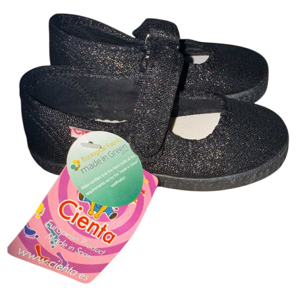 Cienta Black Glitter Mary Jane Shoes size 7.5 NWT
